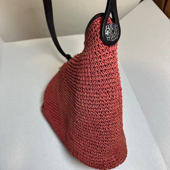 Brighton Terracotta Woven Straw Heart Shoulder Bag Leather Trim Silver Hrt Charm - Picture 10 of 12